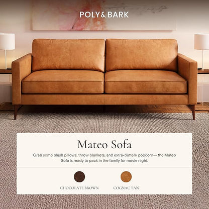POLY & BARK Mateo Leather Sofa 82" in Full-Grain Pure-Aniline Italian Tanned Leather in Cognac Tan