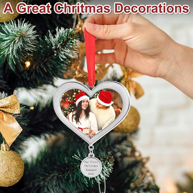 COCHIE Metal Our First Christmas Engaged 2025 Picture Frame Ornaments for Tree Stocking Decorations, Personalized 1st Xmas Married Photo Frame Ornament Keepsake, Christmas Wife Husband Gifts Ideas