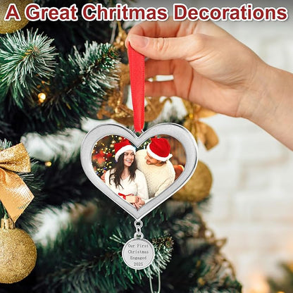 COCHIE Metal Our First Christmas Engaged 2025 Picture Frame Ornaments for Tree Stocking Decorations, Personalized 1st Xmas Married Photo Frame Ornament Keepsake, Christmas Wife Husband Gifts Ideas