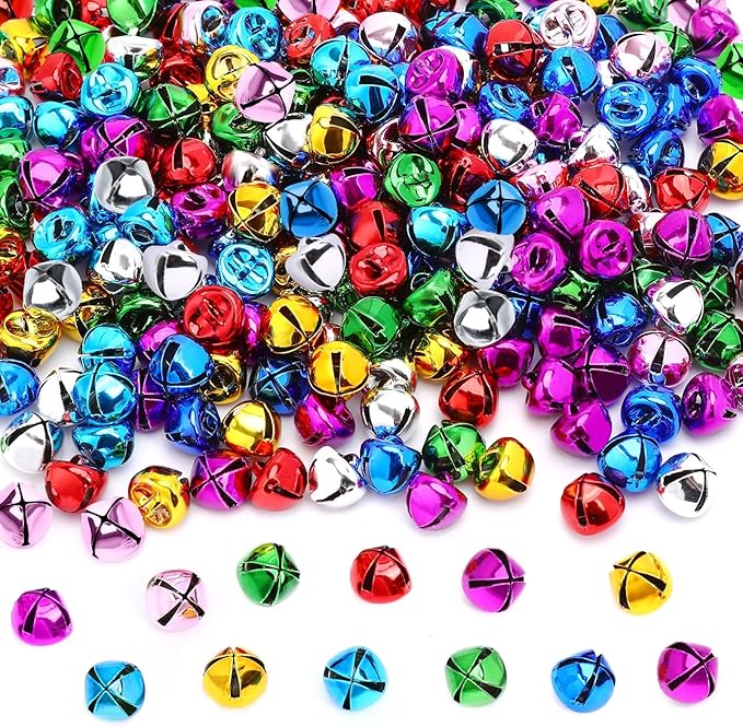 Augshy 120 Pieces Multicolour Jingle Bells, 2/5 Inch Craft Bell Bulk for Christmas Home and Pet Decorations Xmas Decor Party Favors Supplies