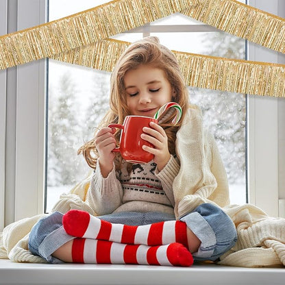 12 Pack 10 Feet Metallic Foil Fringe Garland Tinsel Streamers Banner, Champagne Gold Wall Hanging Tinsel Fringe Banners for Parade Floats, Wedding, Birthday, Christmas, New Year Party Decorations