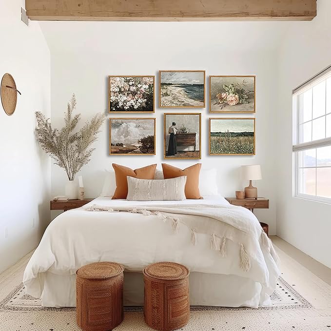 KBKBART Vintage Wall Decor Prints, Retro Still Life Flower Canvas Wall Art, Framed Classical Pink Botanical Print, Vintage Art Painting Flower Wall Decor for Bedroom Living Room Bathroom