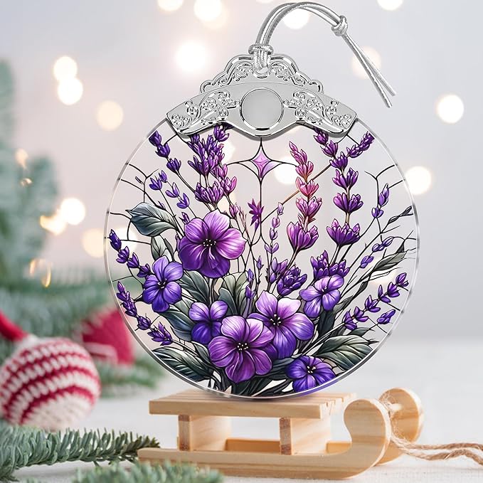 Charming Bauhinia & Violets Stained Glass Orament - Christmas Ornament - Christmas Decorations for Tree - Holiday Present ldeas - Gift Exchange