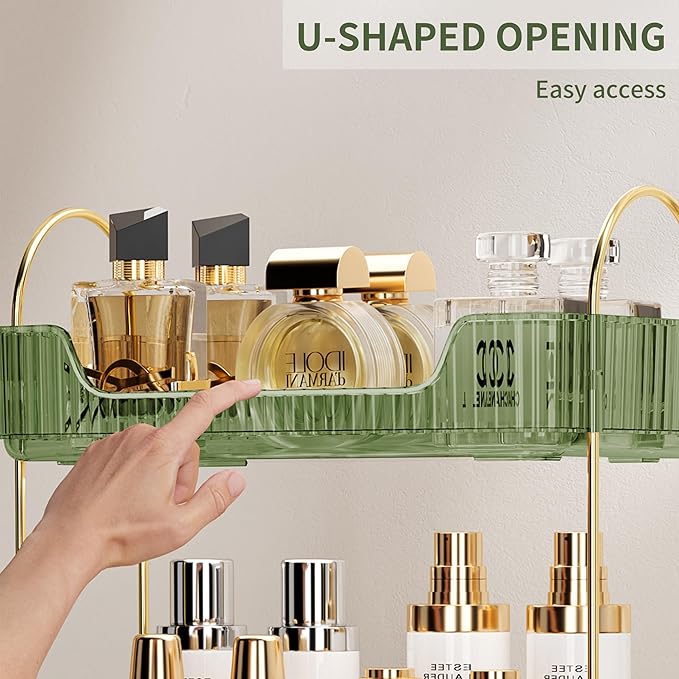 2 Tier Bathroom Organizer Countertop Makeup Perfume Skincare Organizer for Bathroom Dresser Vanity (Green)