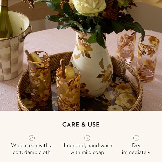 MACKENZIE-CHILDS Tall Enamel Vase, Unique Flower-Vase Decor for Living Room, Wild Rose White