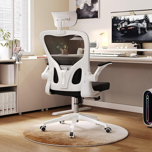 Ergonomic Office Chair, High-Back Mesh Desk Chair with Adjustable Height, Lumbar Support, Flip-Up Armrests,headrest，and Swivel Rolling Design for Home and Office Use