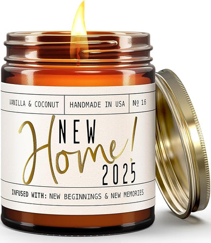House Warming Gifts New Home, Housewarming Gifts New Home 2025' Soy Candle, w/Vanilla, Coconut & Vetiver I for New House I 9oz Jar, 50Hr Burn, Made in USA