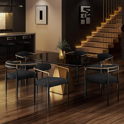 Morden Fort Black Upholstered Dining Chairs Set of 6, Modern Fabric Dining Chairs with Gold Arms and Metal Legs for Kitchen, Living Room and Reception