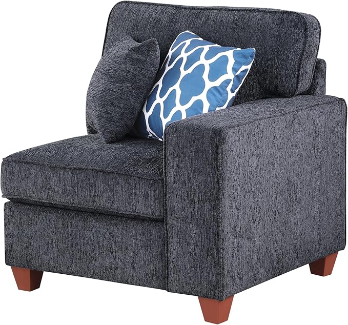 Sectional Sofa L Shaped Chenille Upholstered 7 Seat Sofa, Dark Gray