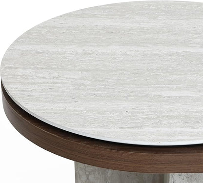 LuxenHome Oval Coffee Table, 47'' Mid Century Modern Walnut Finish Coffee Table for Living Room, Home Or Office, Farmhouse Travertine-Style Unique Wood Accent Center Tables for Small Space