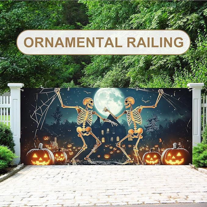 6 x 13 ft Halloween Garage Door Decorations Halloween decorations Witch Door Cover, Hanging Banner, Cauldron Backdrop Mural for Home, Outdoor, Indoor, Spooky Party, Wall, Window (Skull-1)