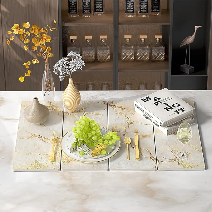 Stone Drying Mat for Kitchen Counter, White with Gold Veins Stone Dish Drying Mat - Diatomite Water Absorbing Drying Stone for Kitchen Counter Mat, Quick Dry Stone Mat Kitchen for Cups Dishes Bottles.