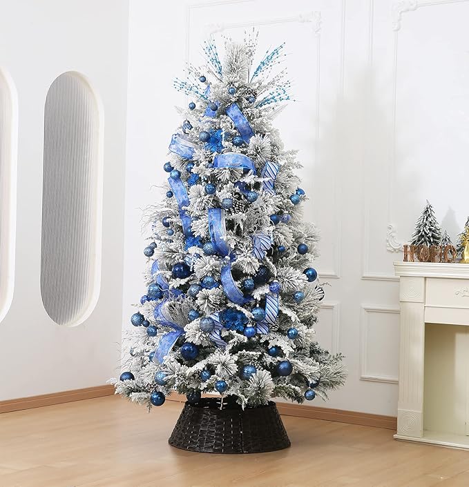 Christmas Ball Ornaments Navy Blue Christmas Tree Decorations with Hang Rope-36pcs Shatterproof Christmas Ornaments Set with 6 Styles in 3 Sizes(Small Medium Large)