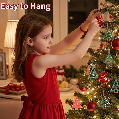MACTING 27PCS Wooden Christmas Ornaments Unfinished Predrilled Natural Wood Slices DIY Blank Hanging Ornaments Kit for Crafts Centerpieces Christmas Tree Decorations, 9 Styles