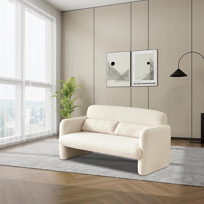 59.06'' Loveseat Sofa, 2 Seater Sherpa Fabric Love Seat Couch, Comfy Upholstered Modern Leisure Loveseat Couches with 2 Waist Pillow for Bedroom, Office, Living Room