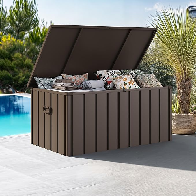 PURPLE LEAF 11 Pieces Patio Dining Table Set with StorageBox Wicker Teak-Finish Outdoor Furniture Rectangular Table and Chairs Set for Garden Deck Backyard Kitchen, Cushions and Pillows Included