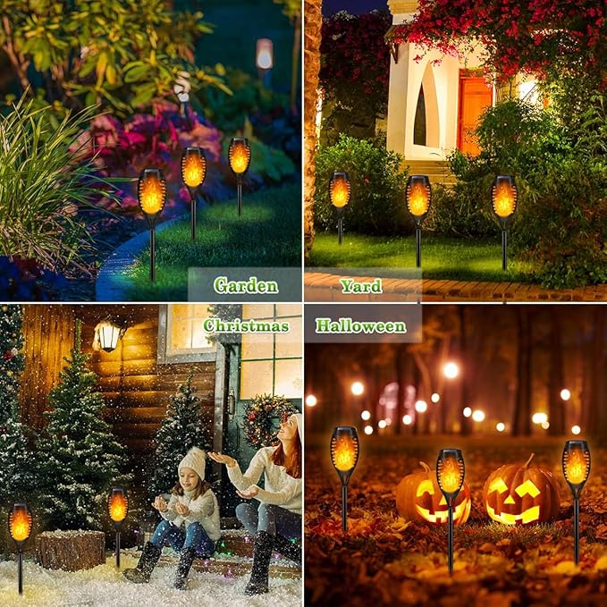 Outdoor Solar Lights, 6Pack Solar Torch Light with Flickering Flame, Christmas Lights Waterproof for Christmas Decor, Tiki Torches for Outside, Luces Solares para Exteriores Pathway Yard Garden Decor