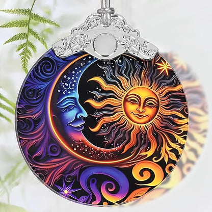 Christmas Ornament, 2025 Ornaments for Christmas Tree, Stained Glass Hanging Ornament, Holiday Ornaments, Unique Gift Idea - Moon Sun