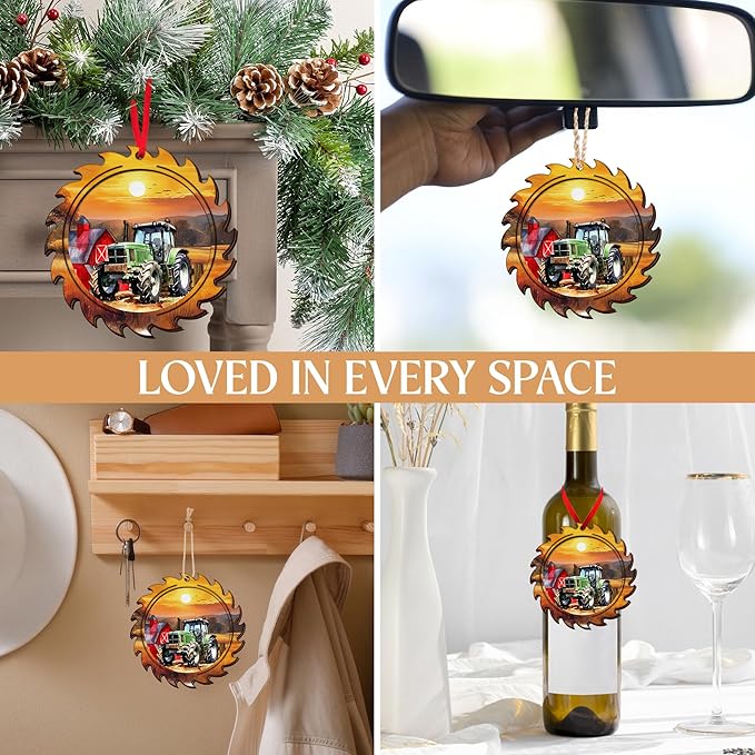 OASSIE Tractor Christmas Ornament 2025 - Wooden Rustic Farmhouse Ornaments for Tree Decoration - Tractor Ornaments Gifts for Women Men Friend, Rustic Gifts for Farmers, Farmhouse Christmas Decorations