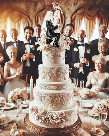 Skeleton Bride and Groom 6.4'' - Dia De Los Muertos Figurines Day of The Dead Decorations Till Death Do US Part Decor - Halloween Gothic Cake Topper Decor (Skeleton Couple)