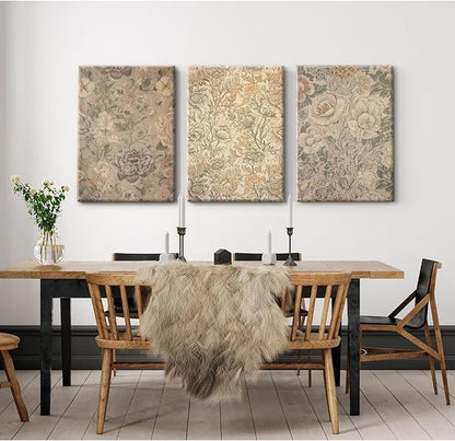 Vintage Flower Wall Art Decor Beige Floral Canvas Wall Art Botanical Rustic Pictures Prints Farmhouse Antique Painting Vintage Flower Poster for Living Room Bedroom 12x16 Inch Wrapped Canvas Set of 3