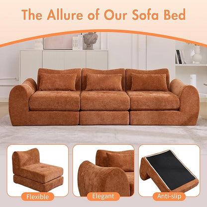 101.6" Modular Sectional Cloud Sofa,Floor Boneless Couch, 4-in-1 Folding Convertible Sofa Bed, Modular Cushion Couch,Suitable for Living Room,Bedroom and Recreation Room (Orange)