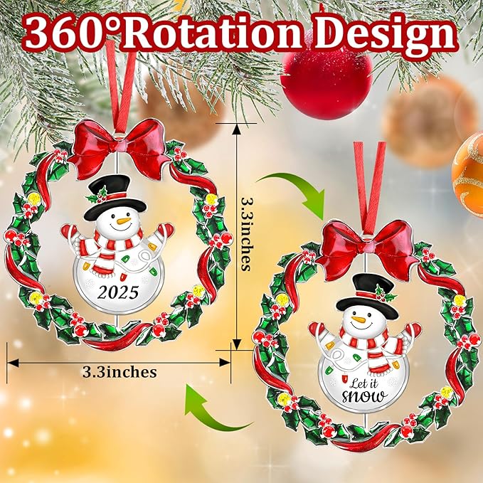 2025 Christmas Ornaments for Tree,Christmas Wreath Ornaments 2025 with Rotatable Tree for Christmas Tree Decorations Holiday Decorative Annual Keepsake Gift (Metal,Silver)