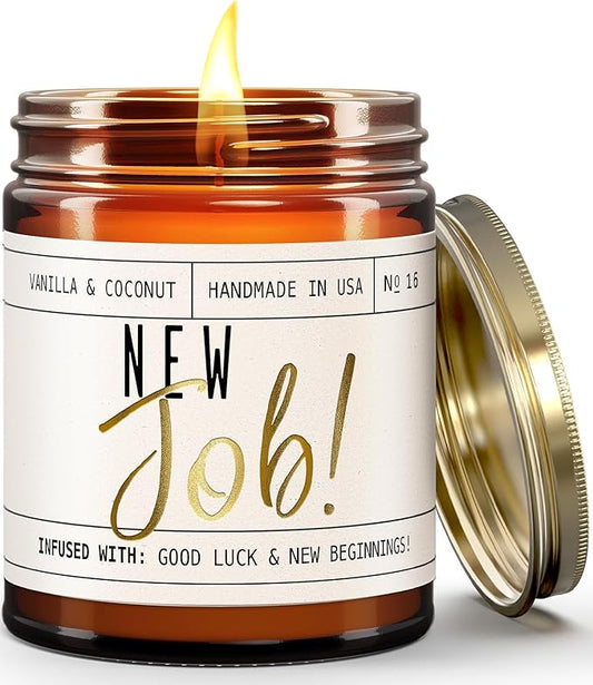New Job Gifts for Women, Congratulations Gifts for Women - 'New Job Candle, w/Vanilla & Coconut I Job Promotion Gifts for Women I Leaving Job Gifts I Goodbye Coworker Gift I 50Hr Burn, Made in USA