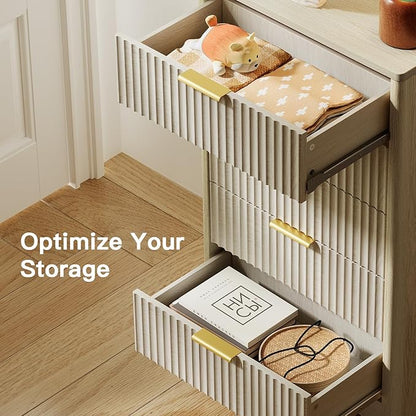 Pipishell Dresser for Bedroom, Fluted 5 Drawers Dresser, 40" Tall Modern Chest of Drawer with Round Edge & Pre-Installed Drawer Slides, Natural Wood Drawer Organizer for Bedroom, Hallway, Gray