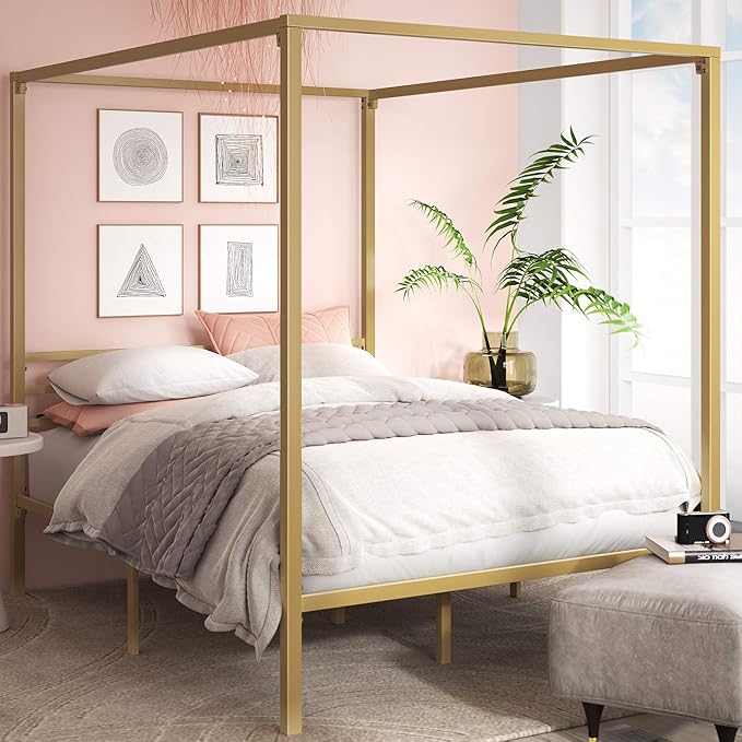 ZINUS Patricia Gold Metal Canopy Platform Bed Frame, Mattress Foundation with Steel Slat Support, No Box Spring Needed, Easy Assembly, Full