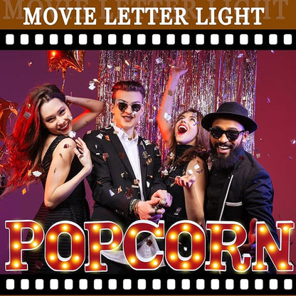 Popcorn Light up Letters Sign Party Decorations Battery Powered Marquee Lighted Sign LED Alphabet Letter Lights for Christmas Night Party Birthday Home Tabletop Decor Supplies Xmas Gift