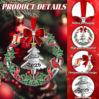 Christmas Ornaments 2025 for Christmas Tree Decorations,Dated 2025 Christmas Wreath Ornament with Rotatable for Holiday Decorative Keepsake Gift（Christmas Tree）