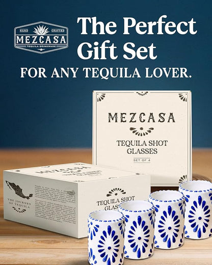 Talavera Shot Glasses 100% Handmade Ceramic Shot Glasses Mexican Pottery Design Perfect Gifts for Women & Men, BLUE