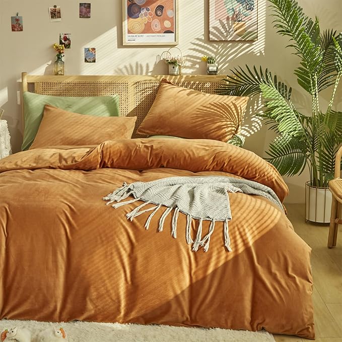Pureant Pumpkin Comforter Set King Burnt Orange Velvet Bedding Comforters Women Girls Solid Terracotta Aesthetic Flannel Quilts Soft Warm Light Caramel Plush Blanket Sherpa Luxury Shaggy Cinnamon Bed