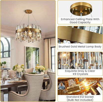 Siljoy 12-Light Modern Crystal Chandelier Luxury Gold 2-Tiers K9 Crystal Raindrop Chandelier Pendant Ceiling Light Fixture for Living Dining Room Kitchen Island Bedroom Foyer D19.7''