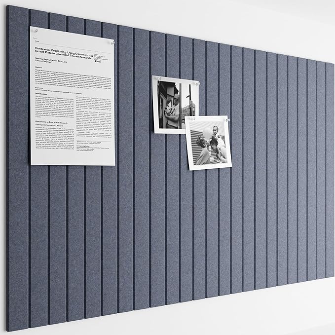 Bumusty Large Cork Board Alternative-36 x24 Felt Bulletin Board Tiles, with 30 Pushpins, 40 Adhesive Tabs, 6-Pack Slat Wall Paneling, Cork Boards for Office Push Pin Board Felt Board-Denim Blue