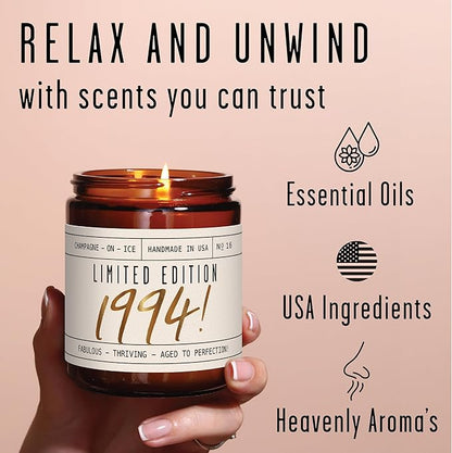 31st Birthday Gifts for Women - 'Limited Edition 1994' Soy Candle, w/Champagne on Ice I 31 Birthday Gifts for Women I 31rd Gift for Her Ideas I 9oz Reusable Jar, 50Hr Burn, Made in USA