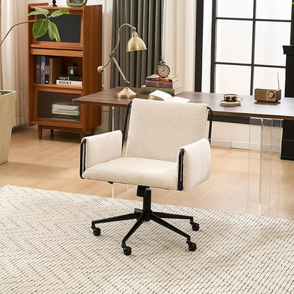 Rowill Modern Office Chair, Beige Boucle Fabric, Adjustable Height, 300 LBS Capacity, Wheels, Arm Rest, Perfect for Home Office, Bedroom, Makeup Room