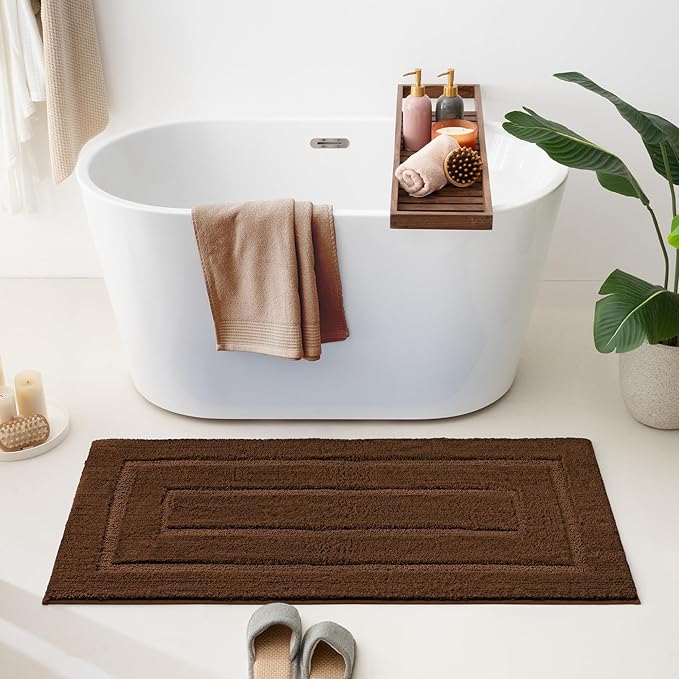 GRANNY SAYS Bathroom Rugs Non Slip 24" x 48", Bath Mats for Bathroom, Super Soft and Water Absorbent, Microfiber Washable Bath Rugs for Floor, Tub and Shower, Brown