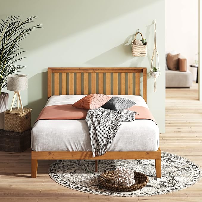 ZINUS Alexia Wood Platform Bed Frame with headboard, Solid Wood Foundation with Wood Slat Support, No Box Spring Needed, Easy Assembly, Rustic Pine, Full