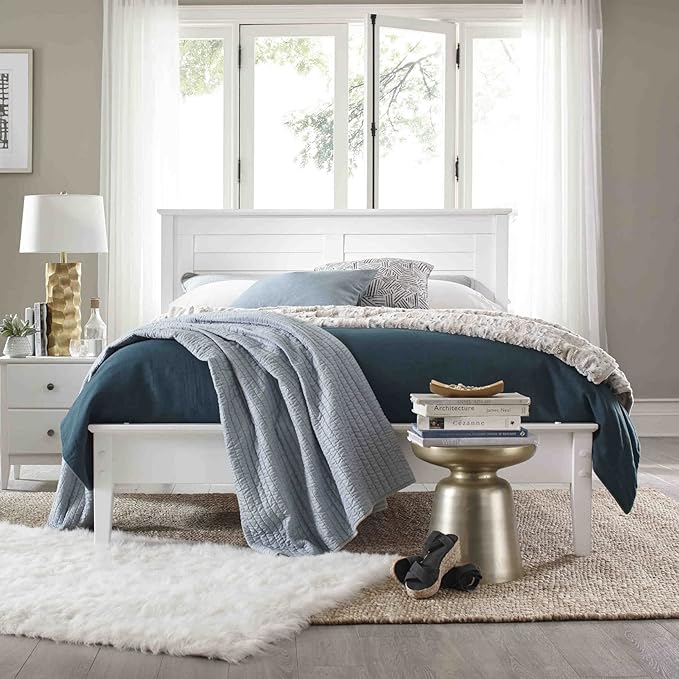 Grain Wood Furniture Greenport Solid Wood Platform Bed, Full Size, Brushed White