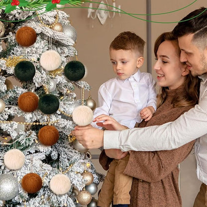 Gejoy 12 Pcs Furry Christmas Ball Ornaments for Xmas Tree Green Brown White Christmas Hanging Decorations Soft Faux Fur Pom Pom Ball Ornaments for Party Supplies Fireplace Mantel Home Wall Decor