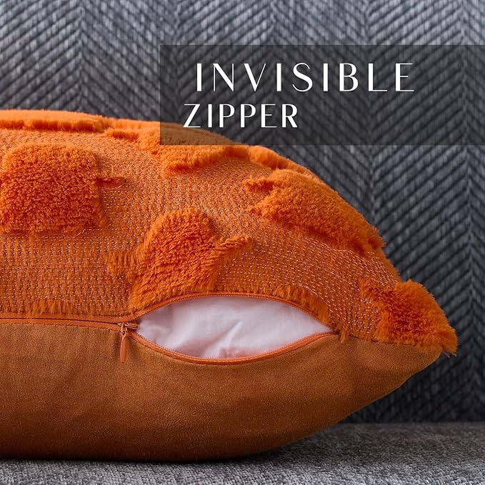 DFXSZ Halloween Pillow Covers 18x18 inch Set of 2 Orange Ghost Throw Pillow Cases Soft Plush Faux Fur Wool Cushion Case for Chair Bedroom Living Room Home Decor PTK03S18
