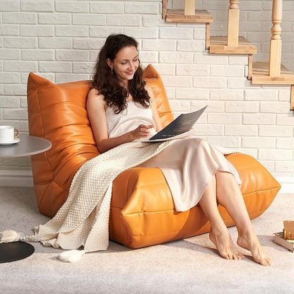 Hobestluk Giant Bean Bag Chair Lazy Floor Sofa, Fireside Sofa for Adults, Big Beanbag Faux Leather Armless Chair for Living Room Bedroom Dorm Office (Orange, Single)