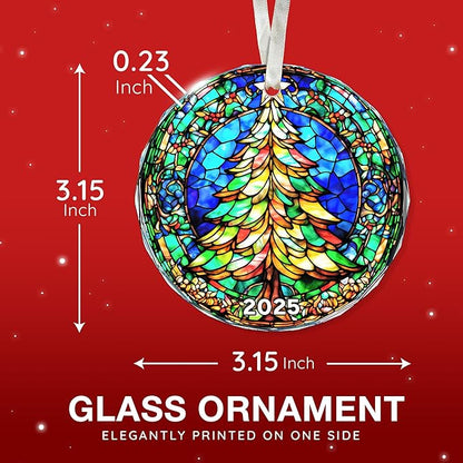 Unique 2025 Christmas Ornament - Stained Glass-Inspired Christmas Ornament for Holiday Décor, Dated Christmas Ornaments for Family and Friends, Premium Holiday Keepsake Gift