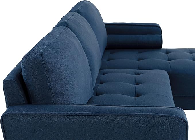 Studio Living® Lexington 83.1" Sofa Chaise, Mid-Century Modern, Pocket Coil Comfort, Reversable Chaise, Easy Assembly, Woven Fabric, Navy Blue