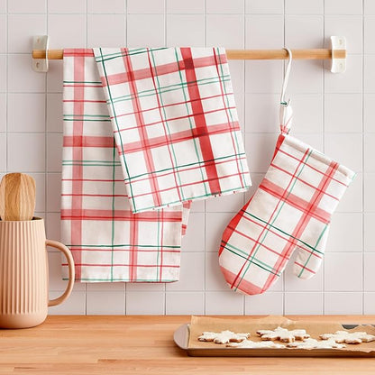 Minted Plaid Tea Towels Cotton Kitchen Towels Decorative with Hanging Loop Set of 2 18x28