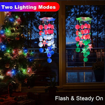 Solar Shell Gift for Mom Grandma Girls, Christmas Red White Blue Solar Wind Chimes for Outside, Christmas Decorative Mobile Lights for Garden, Yard, Patio, Window, Party, Outdoor Decorations