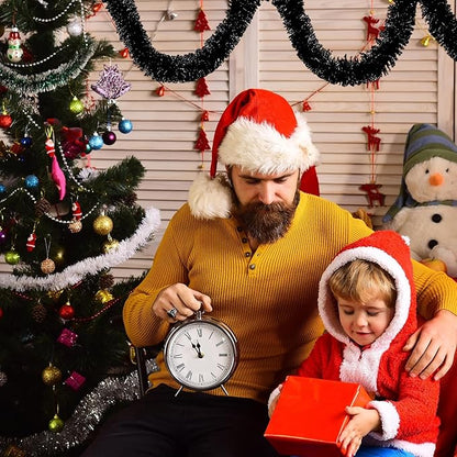 50 Feet Black Christmas Tinsel Garland, Metallic Foil Twist Garland Wall Hanging Tinsel Banner Backdrop for Parade Floats, Easter, Mother's Day, Wedding Party Decorations (2in x 50ft)