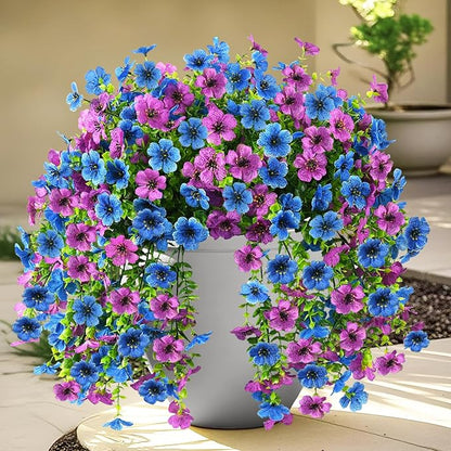INQCMY 2Pcs Artificial Flowers for Outdoors UV Resistant Artificial Plants Easy Assembly for Spring Decor Look Real Faux Hanging Flowers for Outside Home Planter Porch Patio Decoror